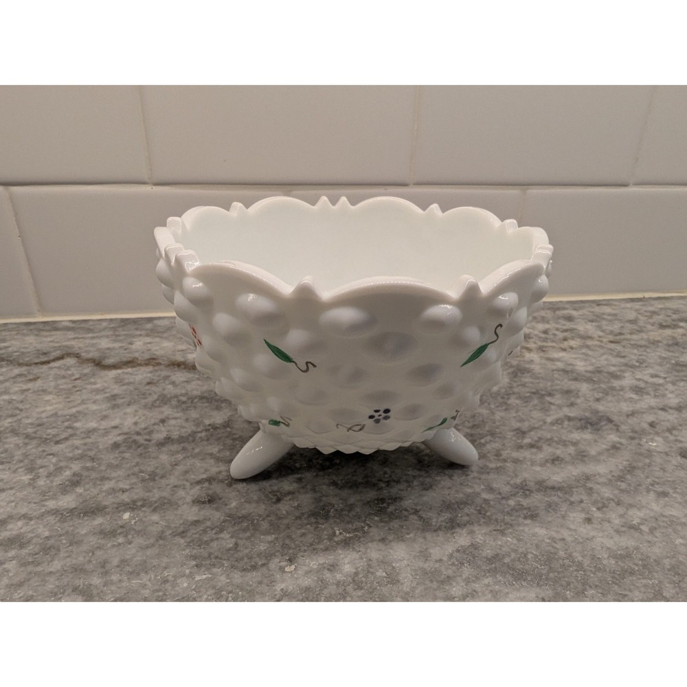 Vintage White Milk Glass‎ 3 Footed Hobnail Bowl Candy Dish 5" Home Decor